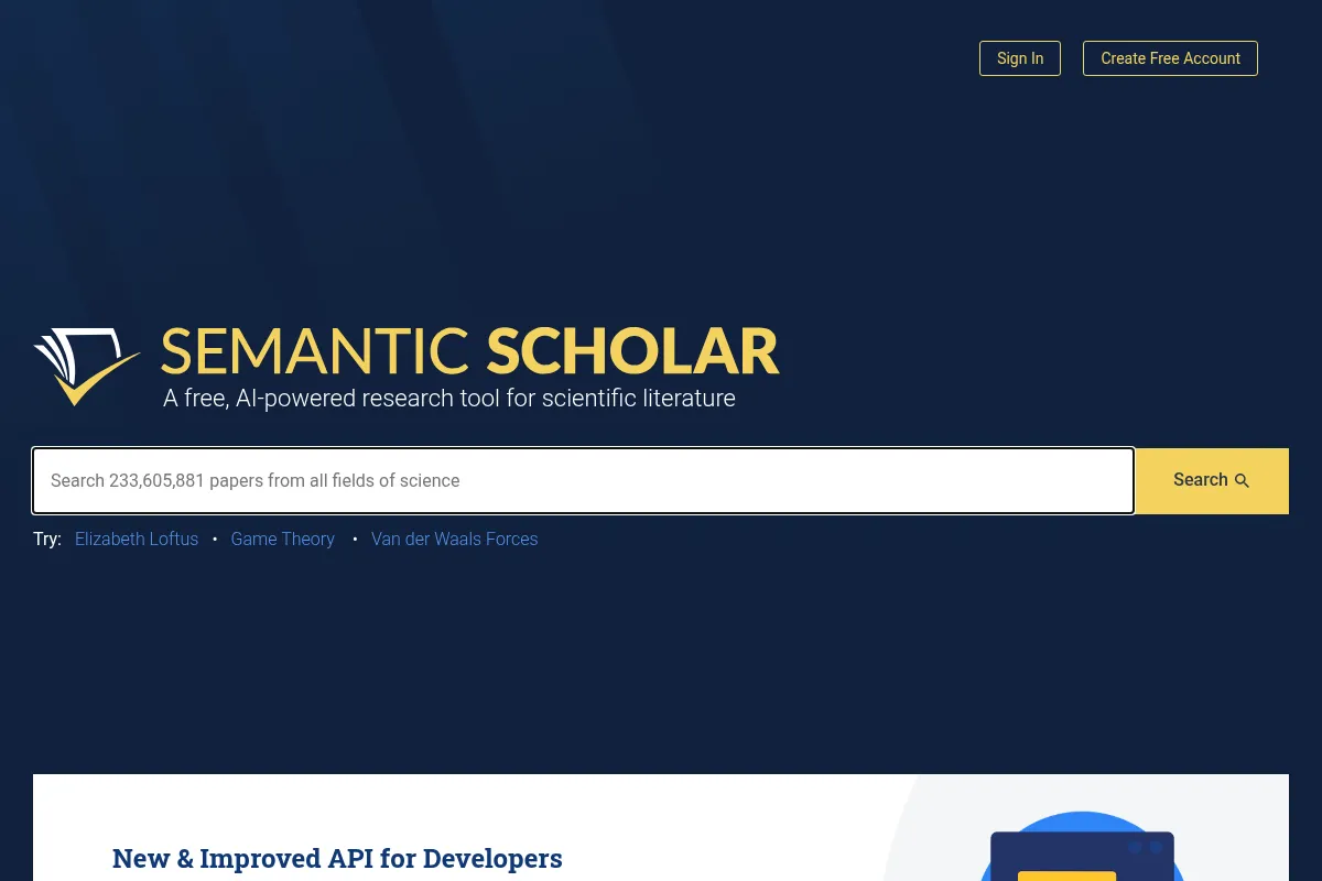 Semantic Scholar website preview