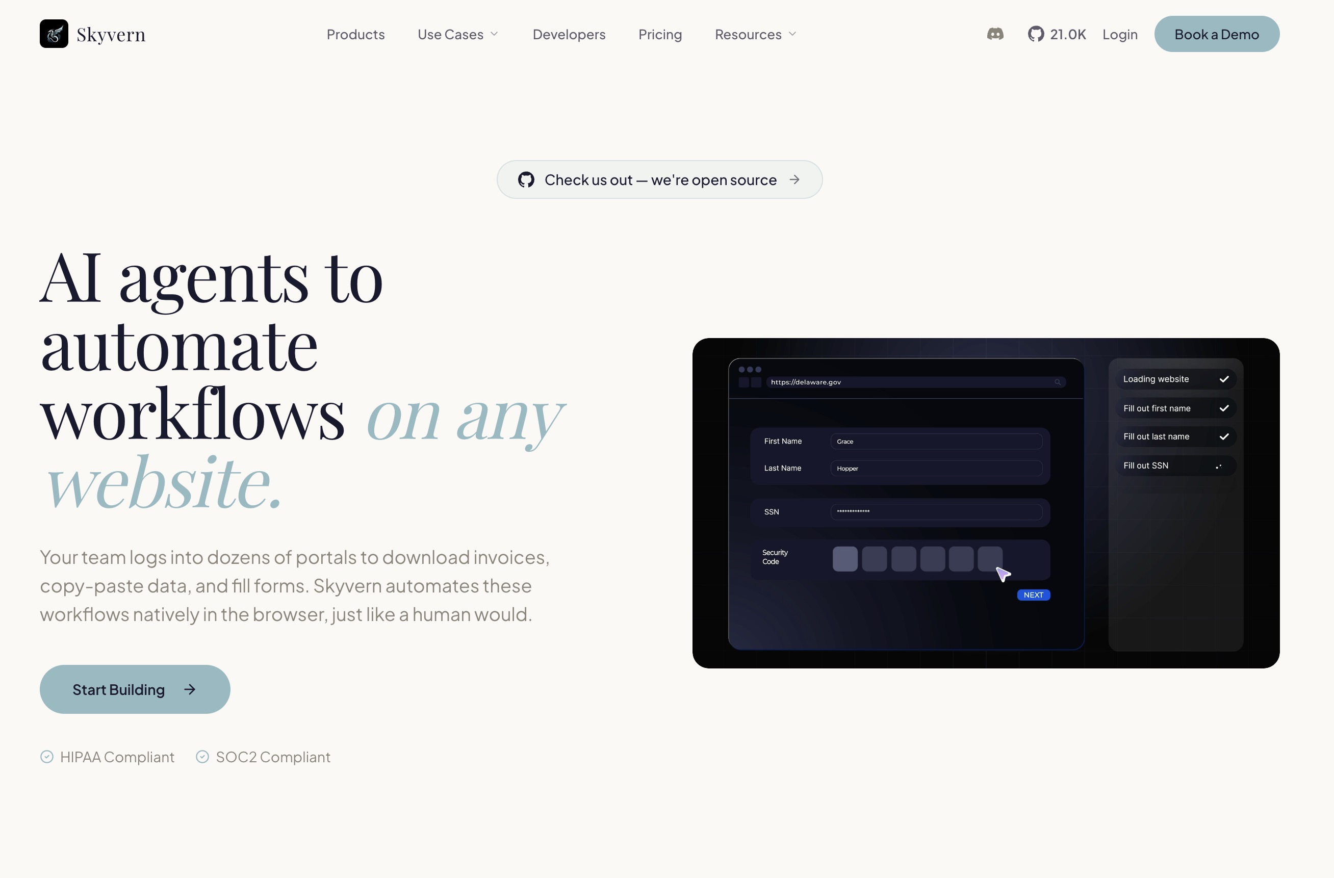 Skyvern website preview
