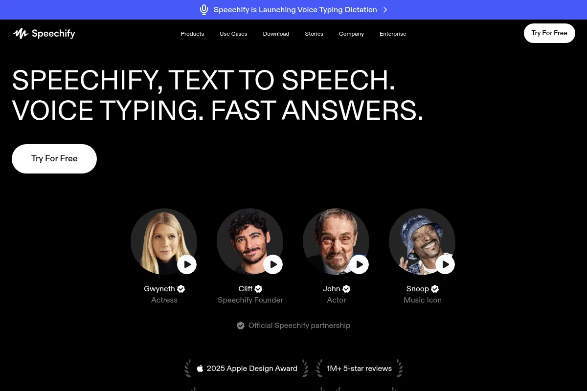 Speechify website preview