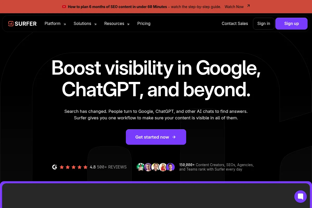 Surfer SEO website preview