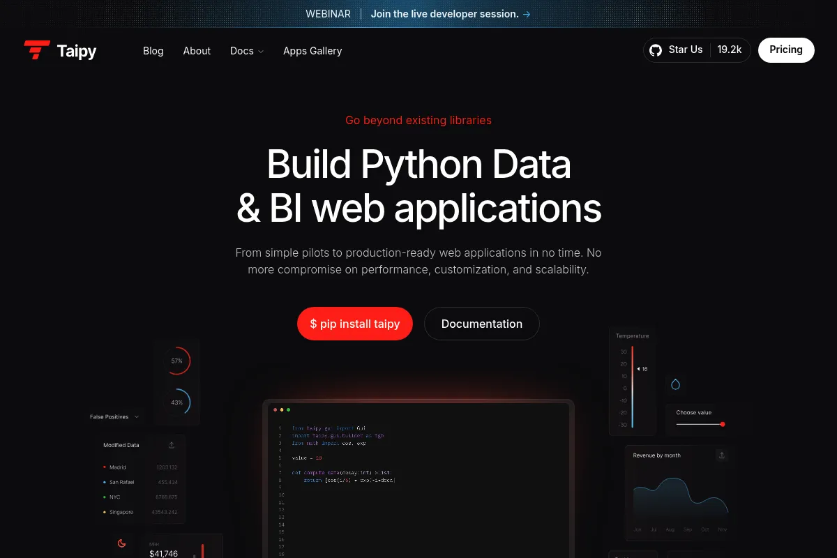 Taipy website preview
