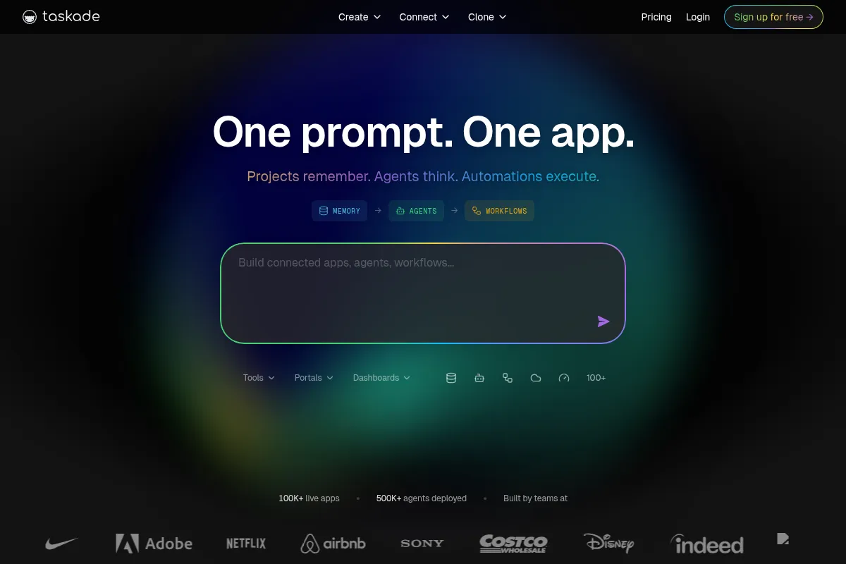 Taskade AI website preview