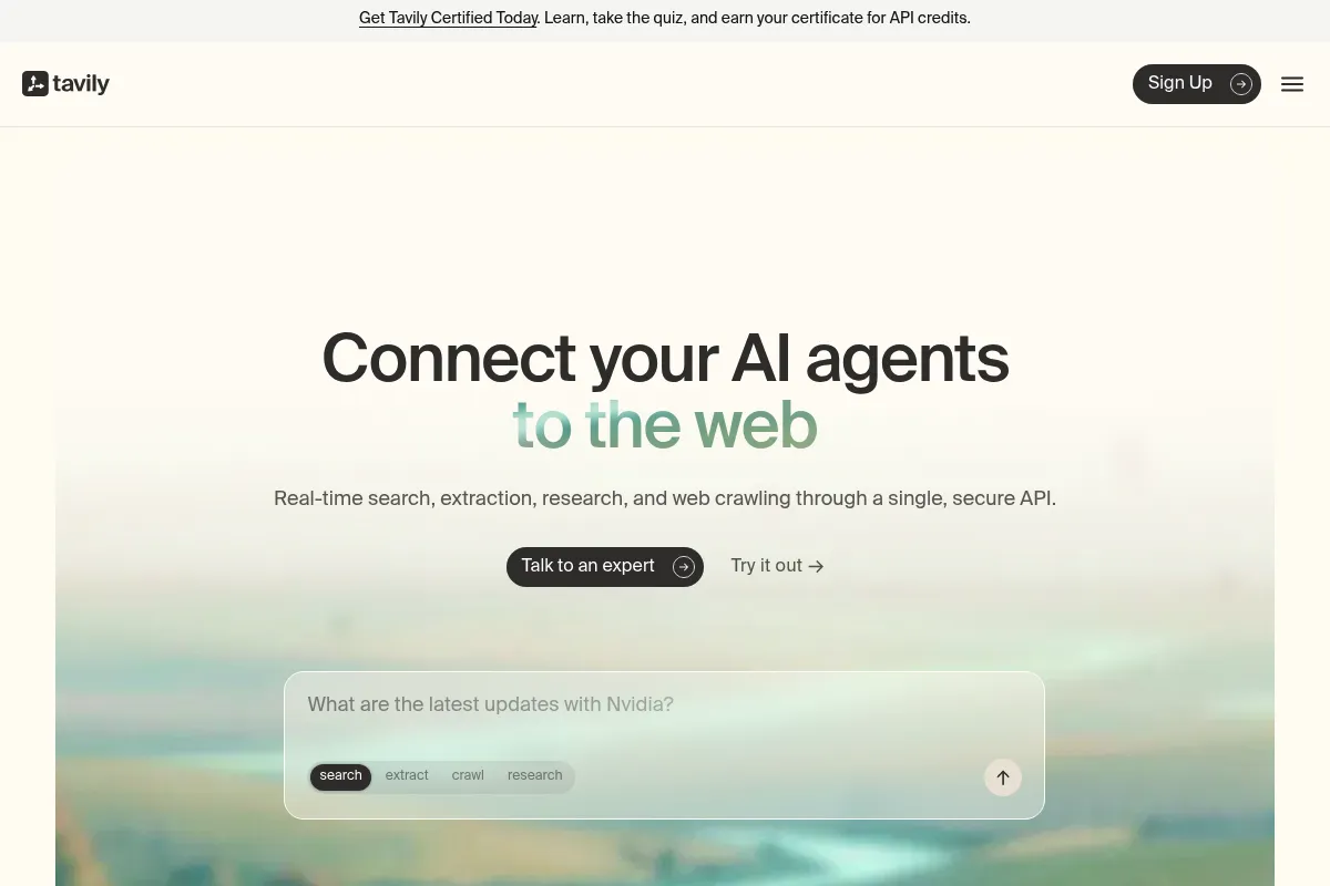 Tavily website preview