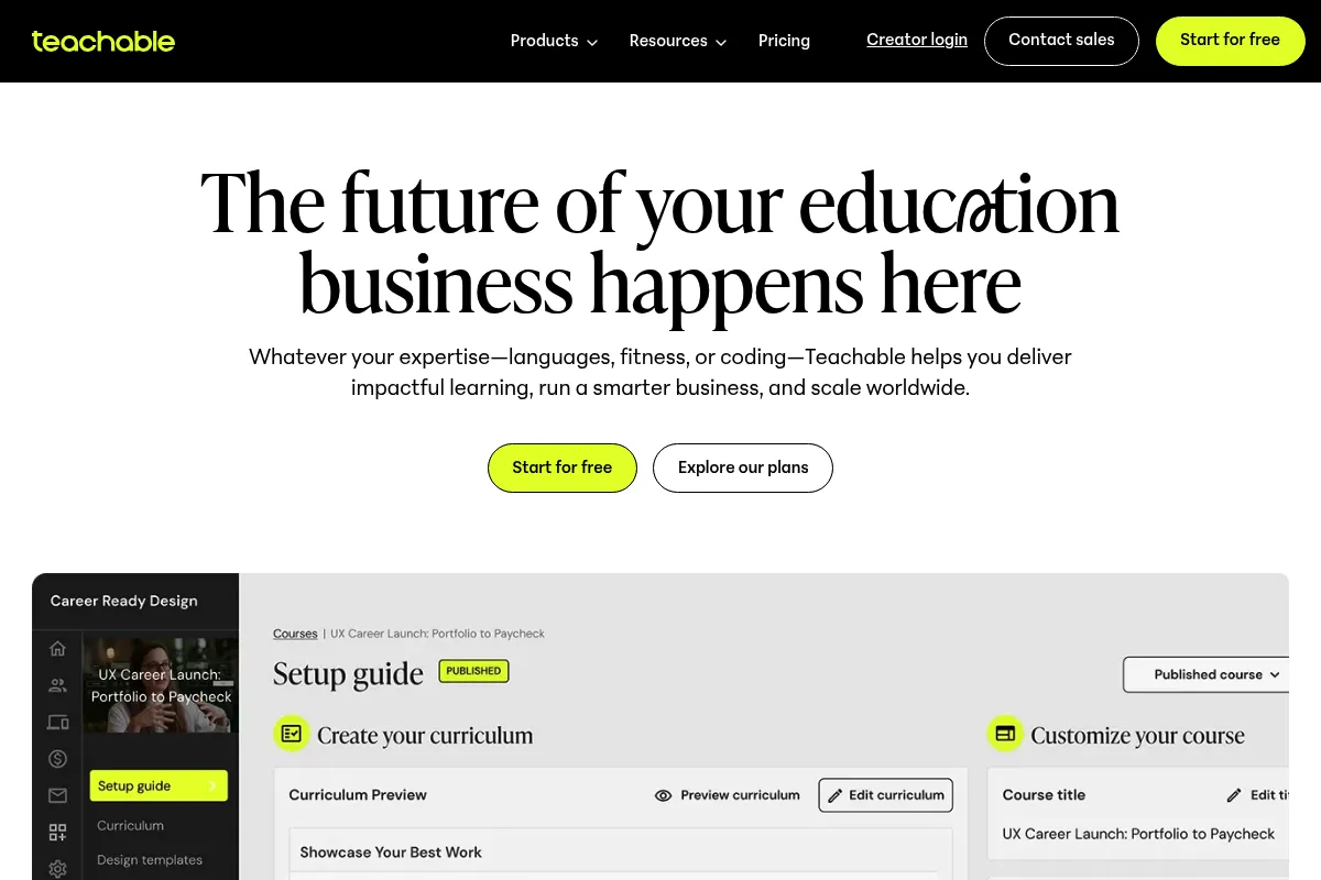Teachable website preview