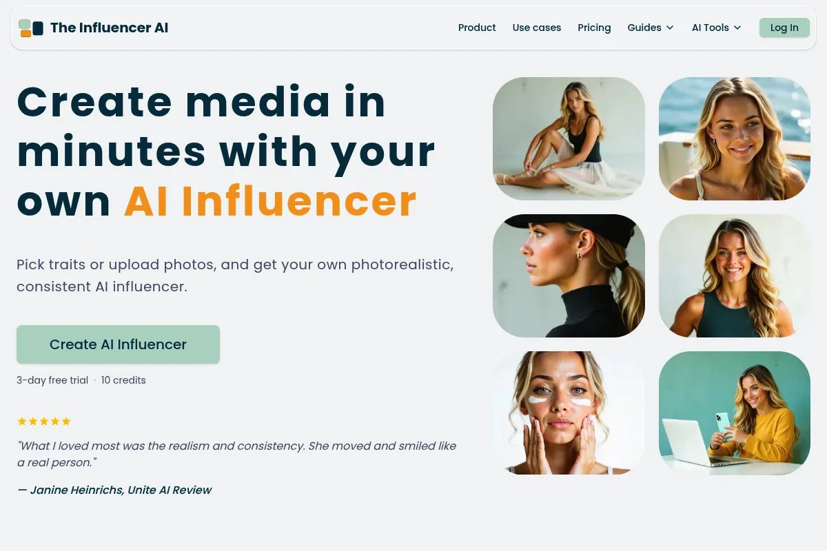 The Influencer AI website preview