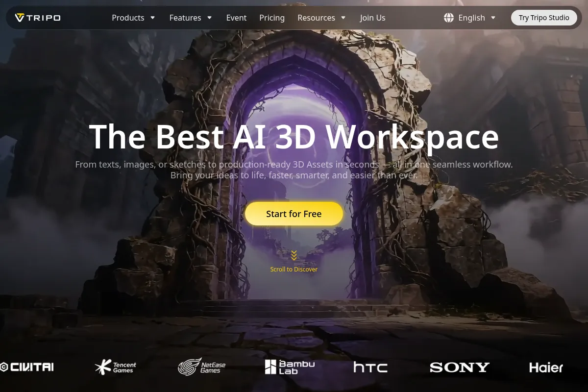 Tripo AI website preview