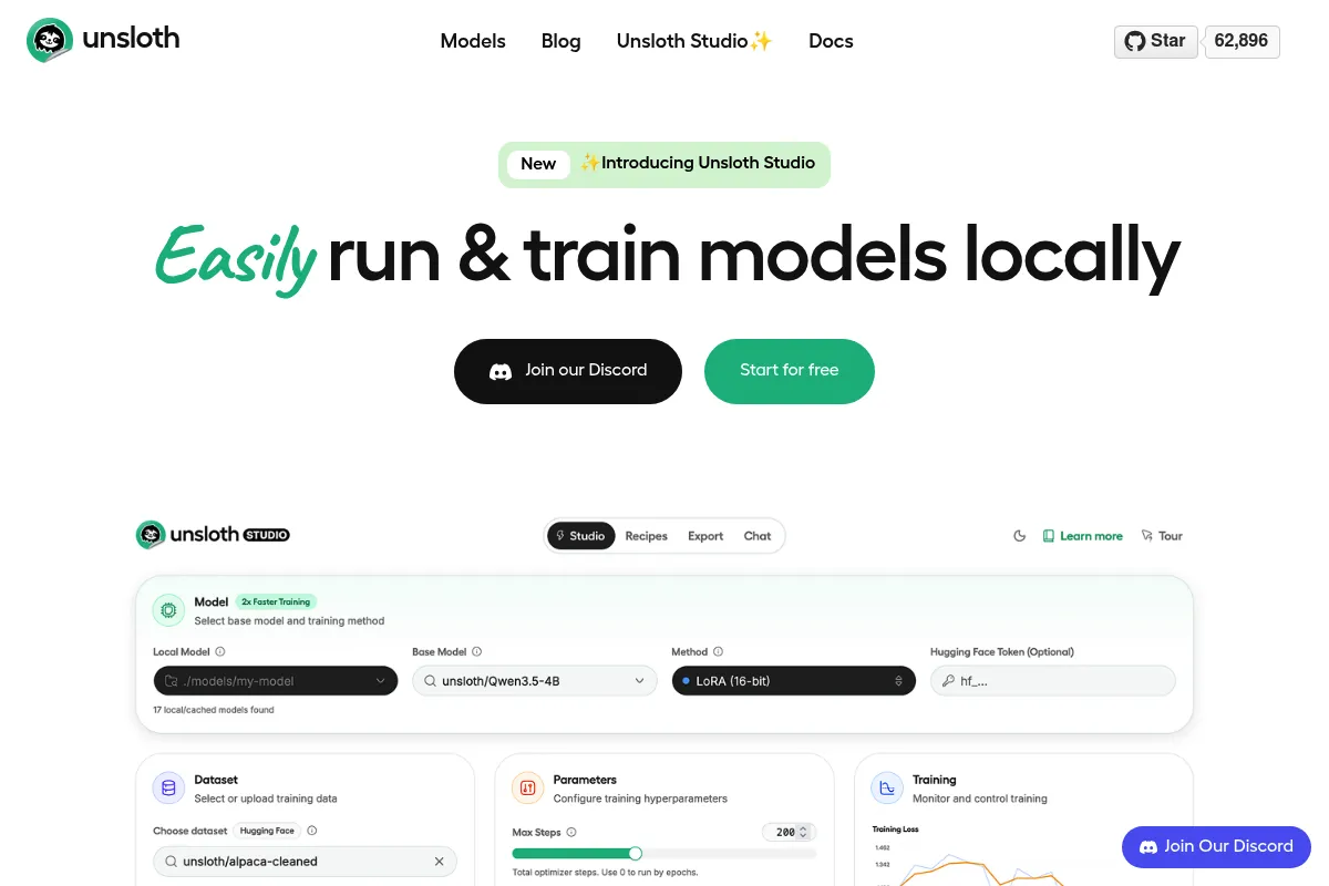 Unsloth website preview