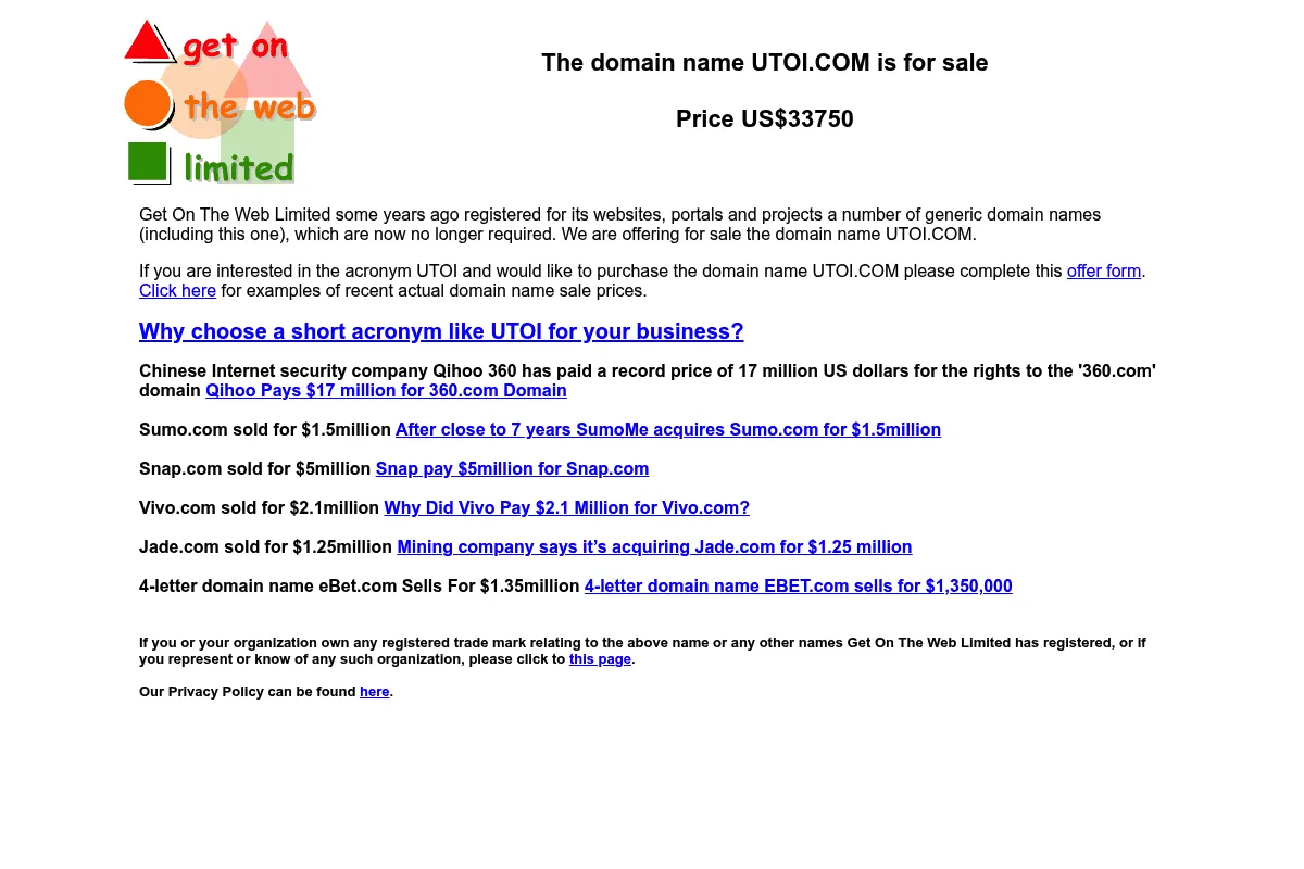 Utoi website preview