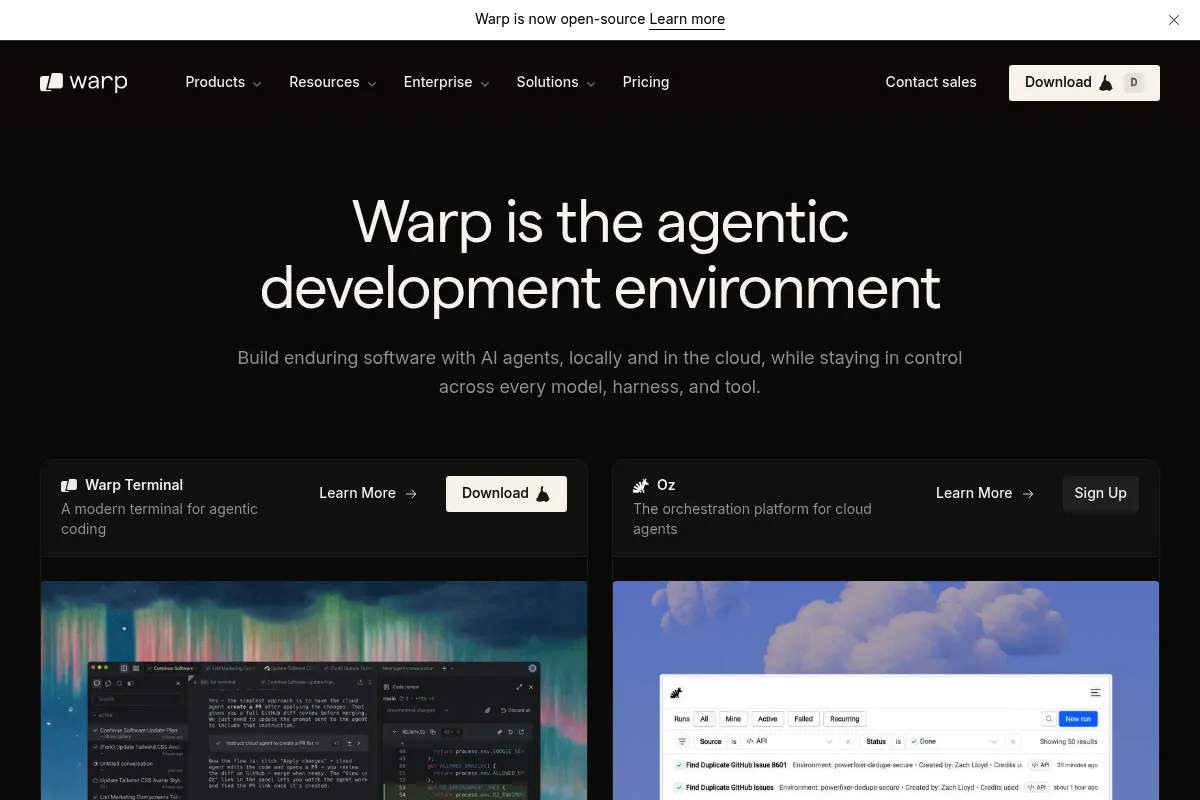 Warp website preview