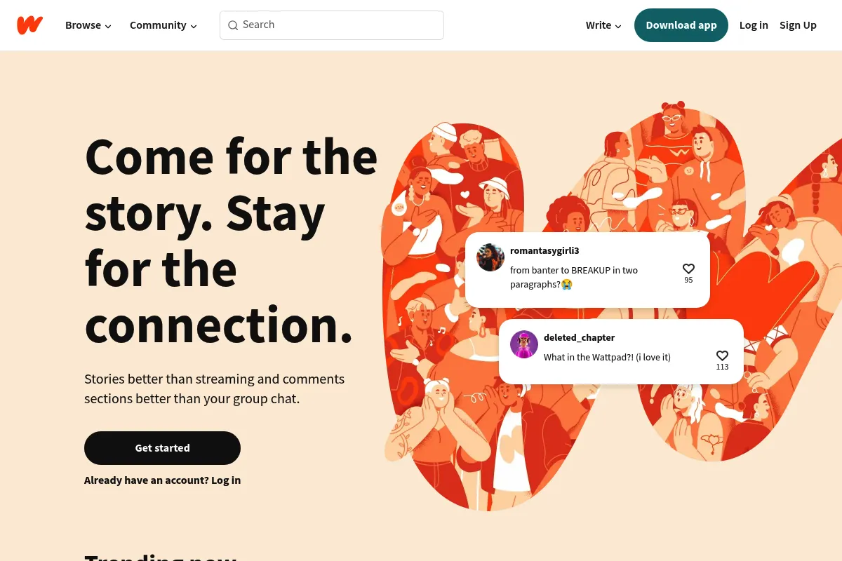 Wattpad website preview