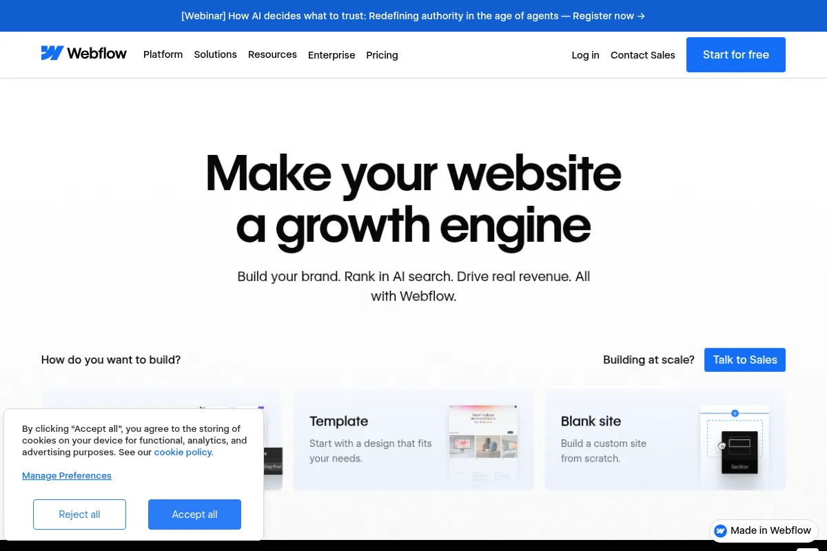 Webflow AI website preview