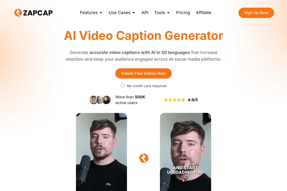 ZapCap website preview