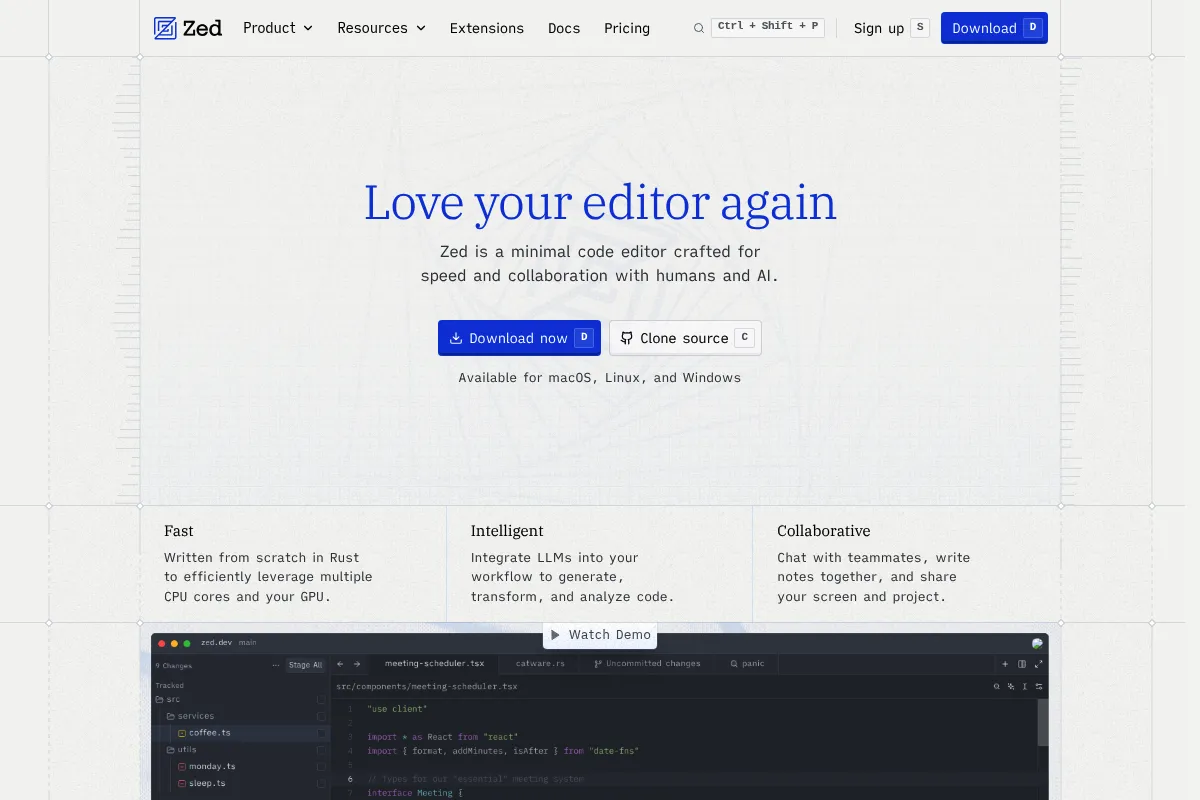 Zed website preview